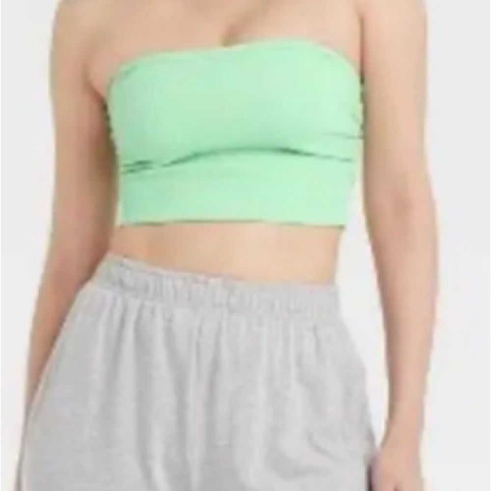 Closie Mint Green Ruche and Ribbed Removable Straps Bandeau Tube Top SKU0522,